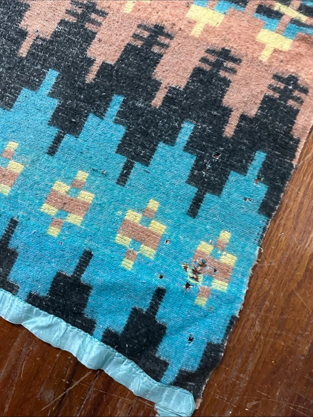Vintage 40s Cotton Aztec Camp Blanket As Is